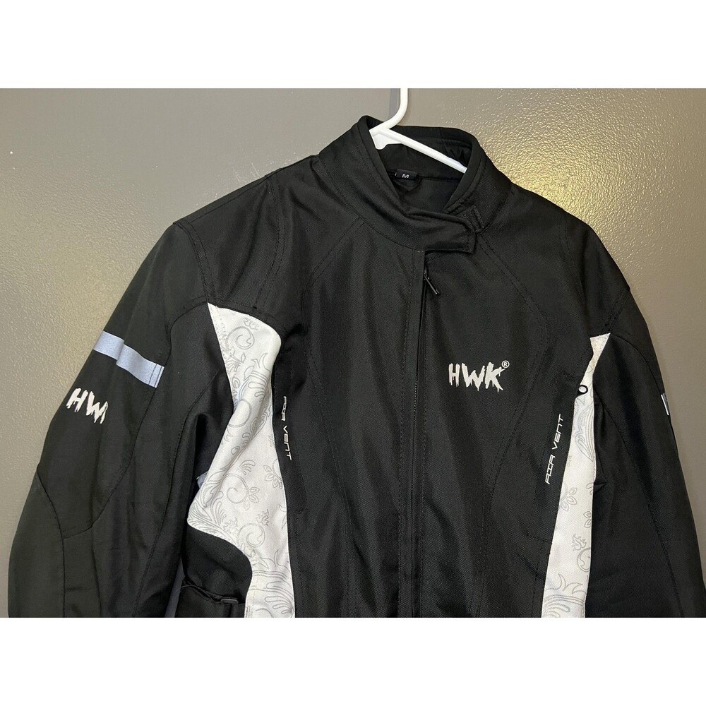 HWK Womens Motorcycle Touring Jacket Medium Black White Vented Armor Reflective